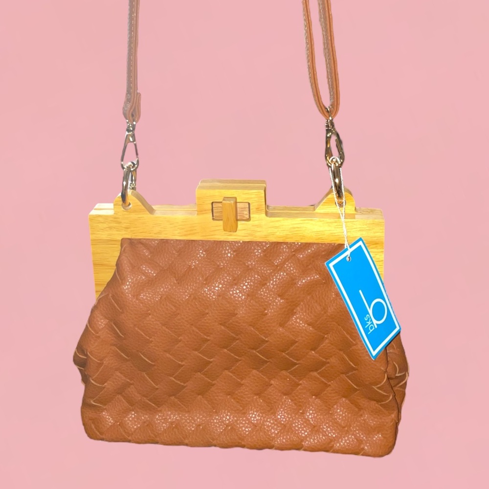 NWT BKS Woven Faux Leather Clutch with Optional Crossbody Strap